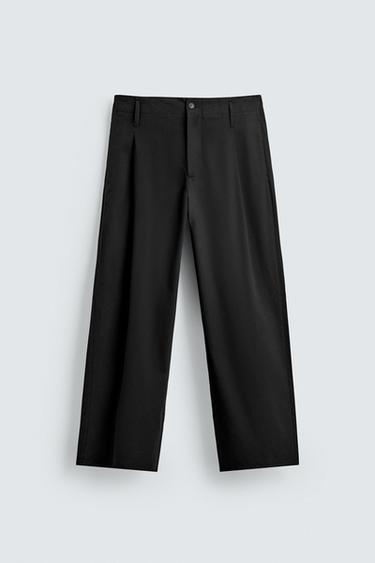 CALÇAS COM PREGAS EM ALGODÃO E VISCOSE - Preto da Zara