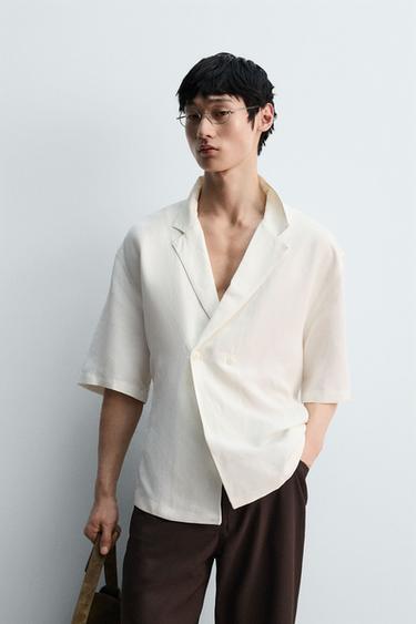 VISCOSE/LINEN KIMONO SHIRT - Oyster-white by Zara