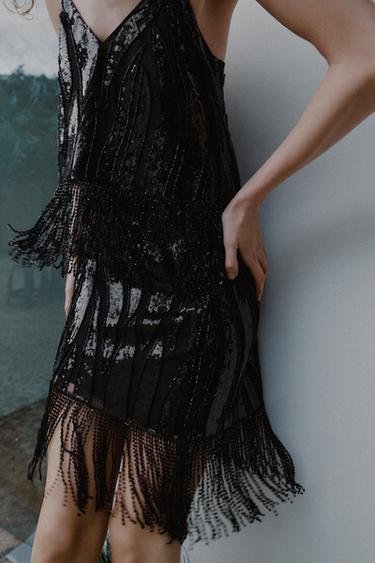 JUPE À FRANGES ET PAILLETTES - Noir de Zara - Image 2