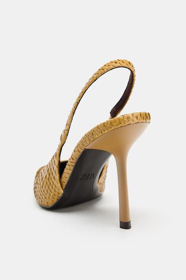 EMBOSSED SLINGBACK HEELS - Mustard by Zara - Image 4