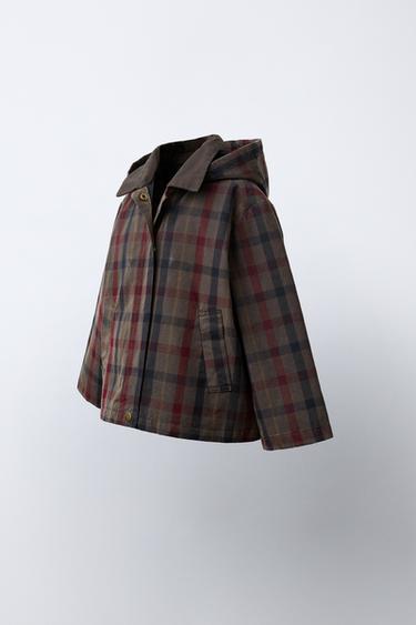CHECK PRINT WAXED JACKET - Brown / Taupe by Zara