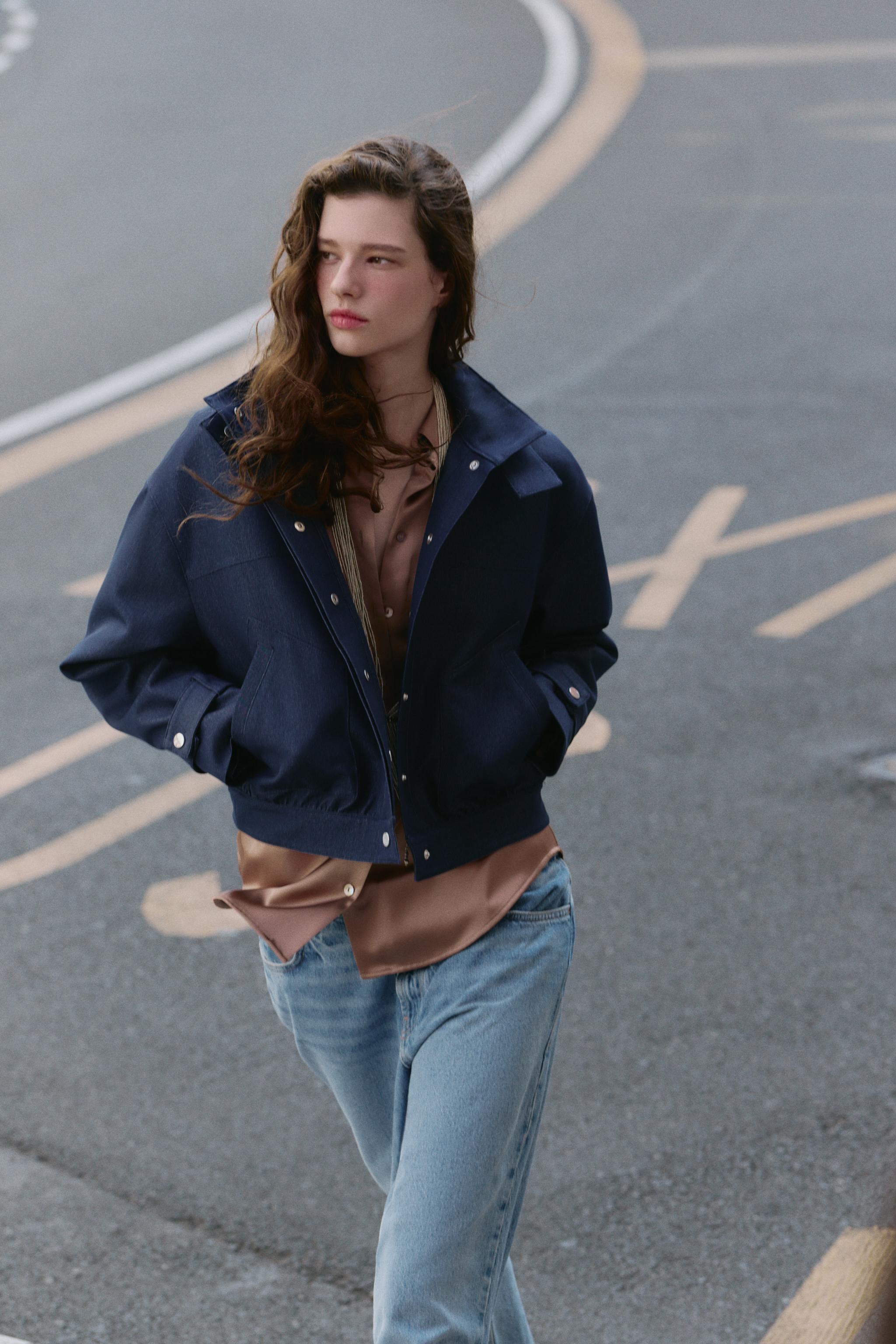 ZARA  ラック HIGH-COLLAR BOMBER JACKET - Indigo | ZARA United States