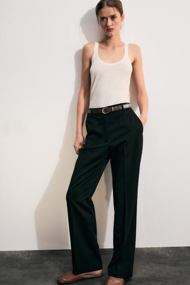 CHECKED BELTED TROUSERS - Black by Zara