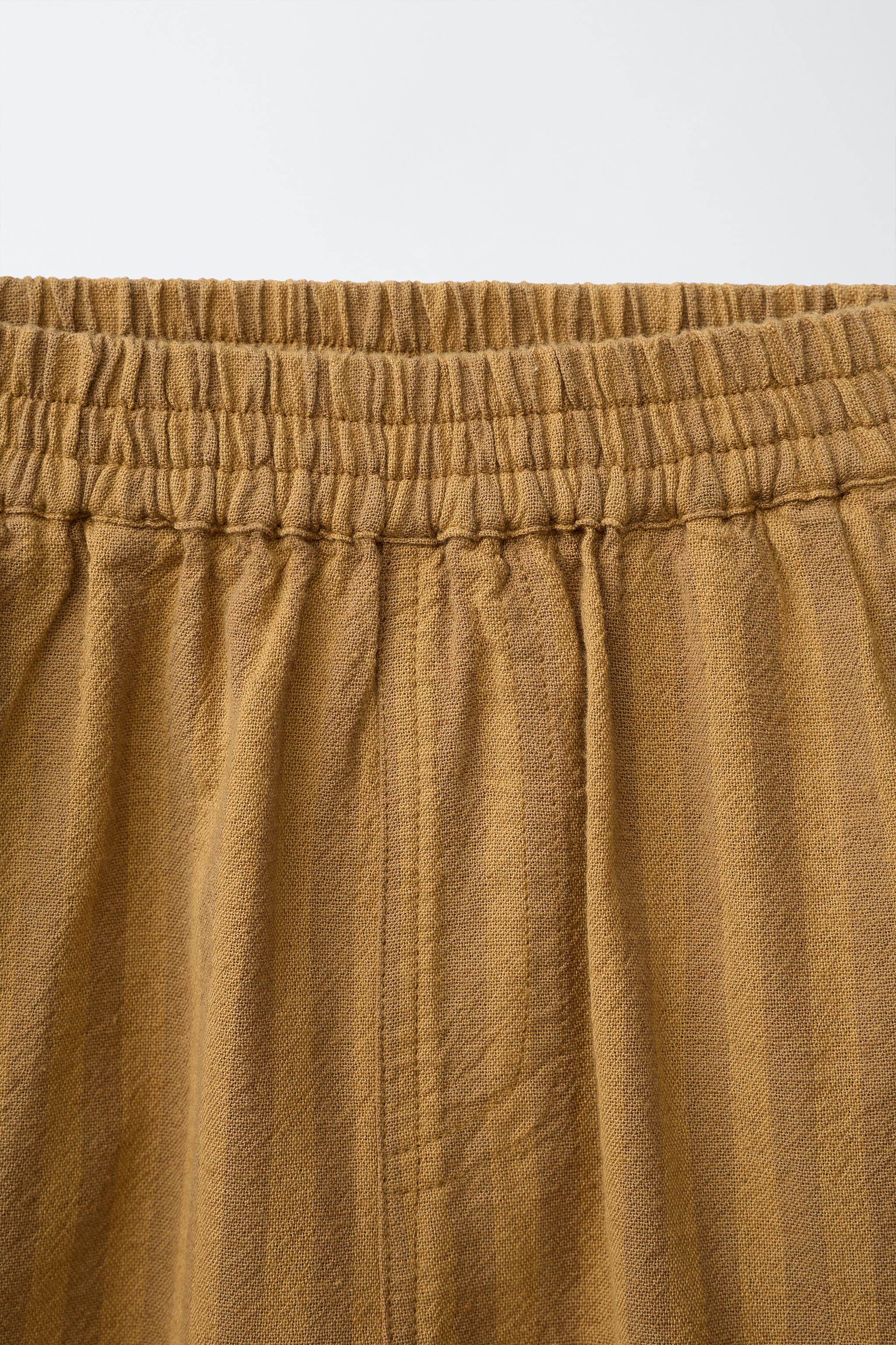 STRIPED COTTON LINEN CARGO PANTS