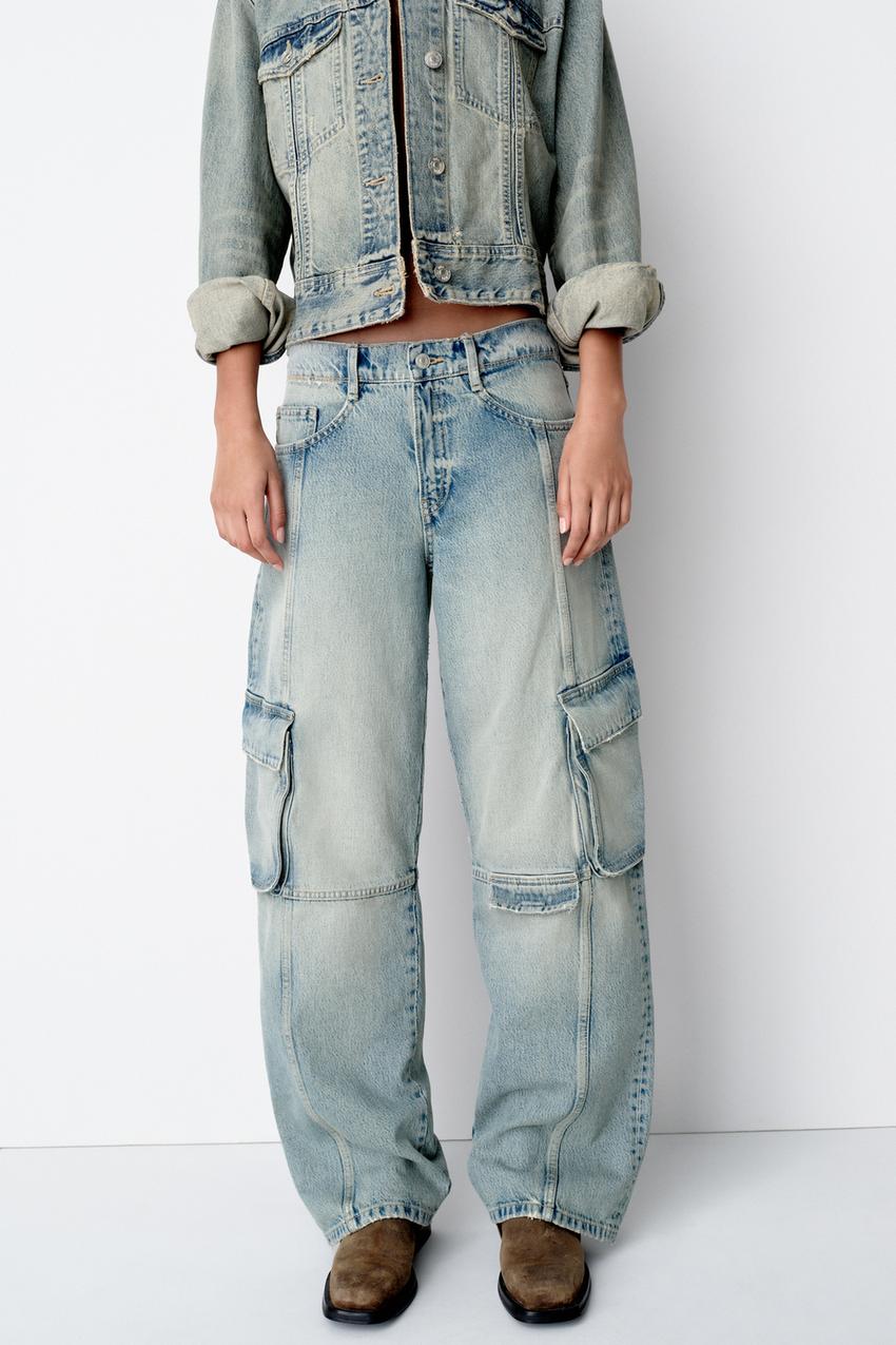 TRF RIPPED BAGGY JEANS - Light blue