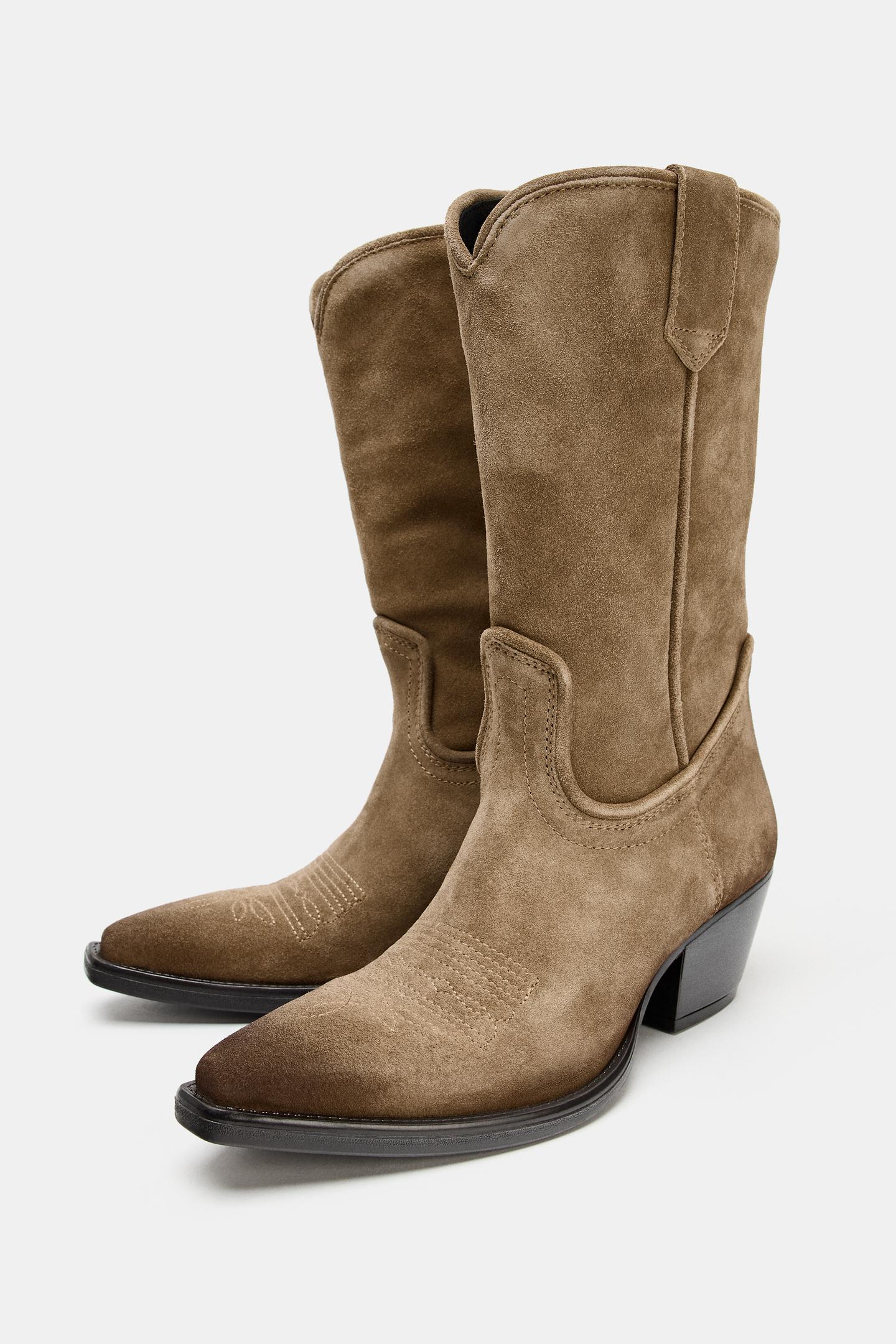 Женские ботинки Zara Suede Cowboy, цвет: Серо-коричневый серый — фото 4