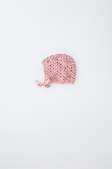 CROCHET KNIT BONNET - Mid-pink by Zara