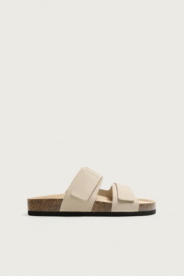 DOUBLE-STRAP LEATHER SANDALS - Ecru White by Zara - Image 0