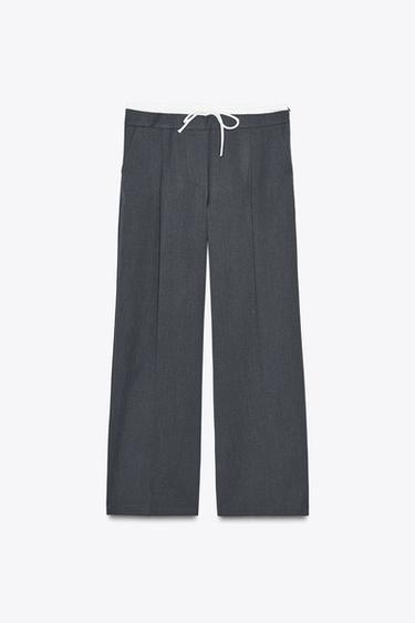 Zara DOUBLE WAISTBAND WIDE-LEG PANTS - Anthracite grey