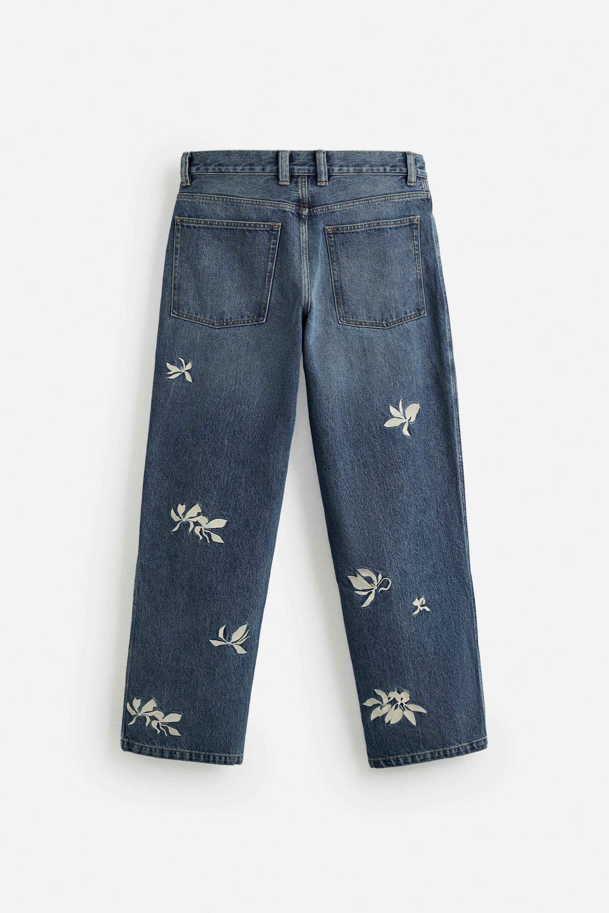 リラックスフィット しわ加工プリントジーンズ - グレー | ZARA