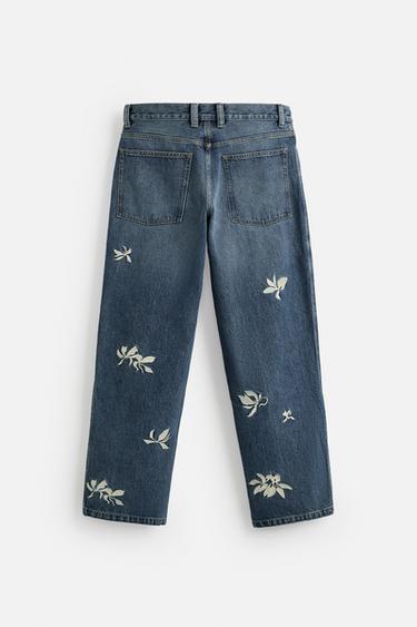 EMBROIDERED RELAXED FIT JEANS - Mid-blue by Zara - Image 7