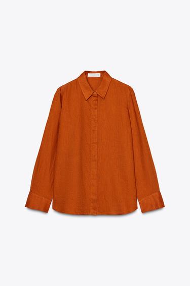 CAMISA DE LINHO 100% ZW COLLECTION - Laranja-escuro da Zara