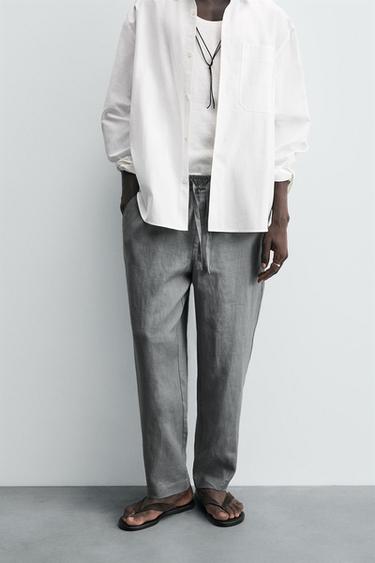 100% LINEN TROUSERS - Grey green by Zara