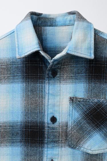 WASHED-EFFECT CHECK OVERSHIRT - Turquoise by Zara - Image 2