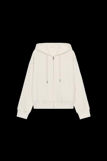 SWEATSHIRT MIT KAPUZE IM RUSTIKALEN LOOK - Cremefarben von Zara