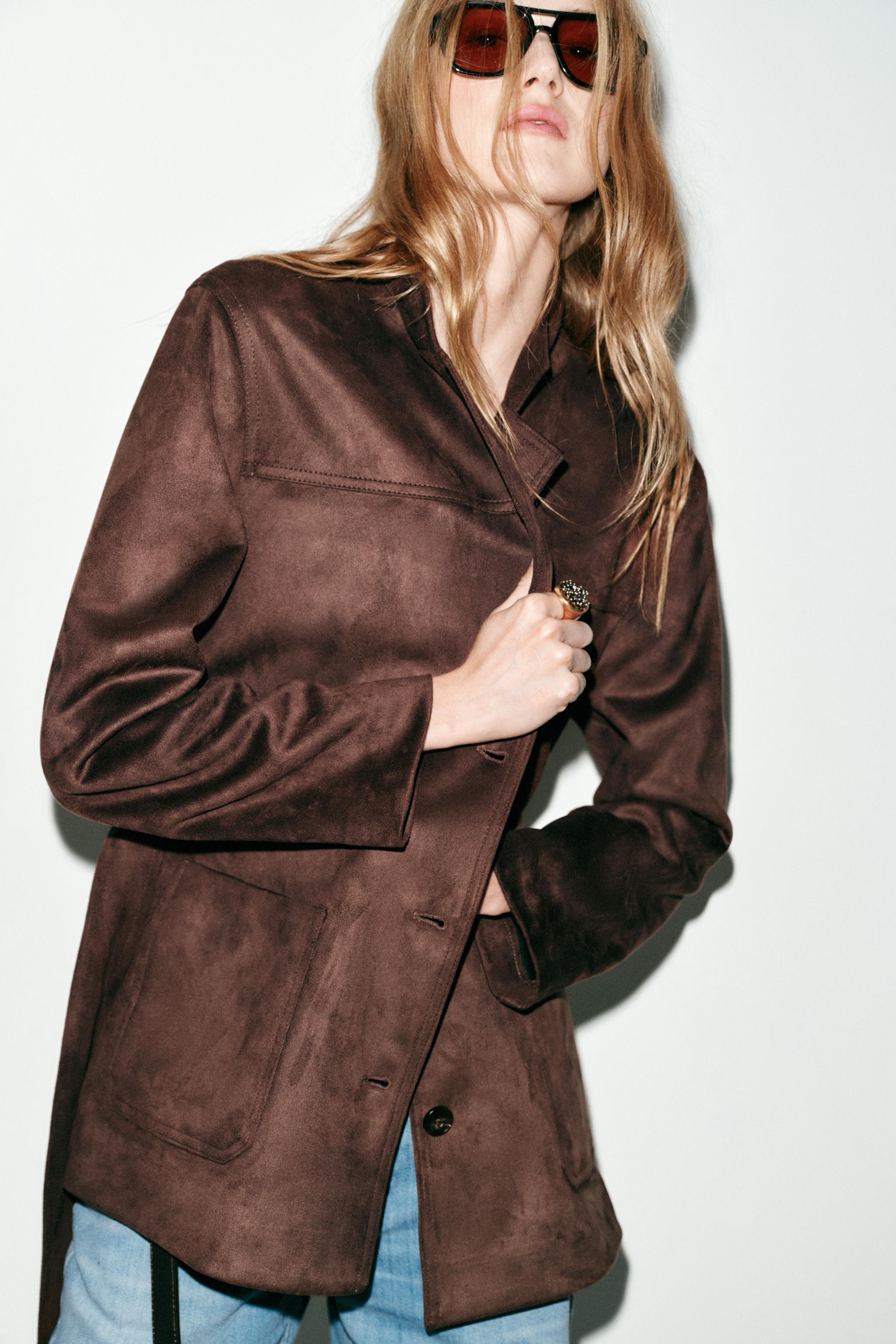 FAUX SUEDE JACKET WITH BELT