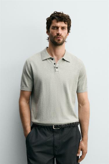 REGULAR FIT TEXTURED KNIT POLO SHIRT - Green marl by Zara