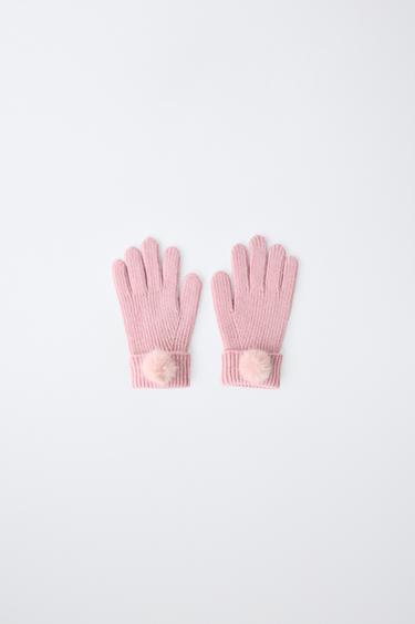 POMPOM KNIT GLOVES - Pink by Zara