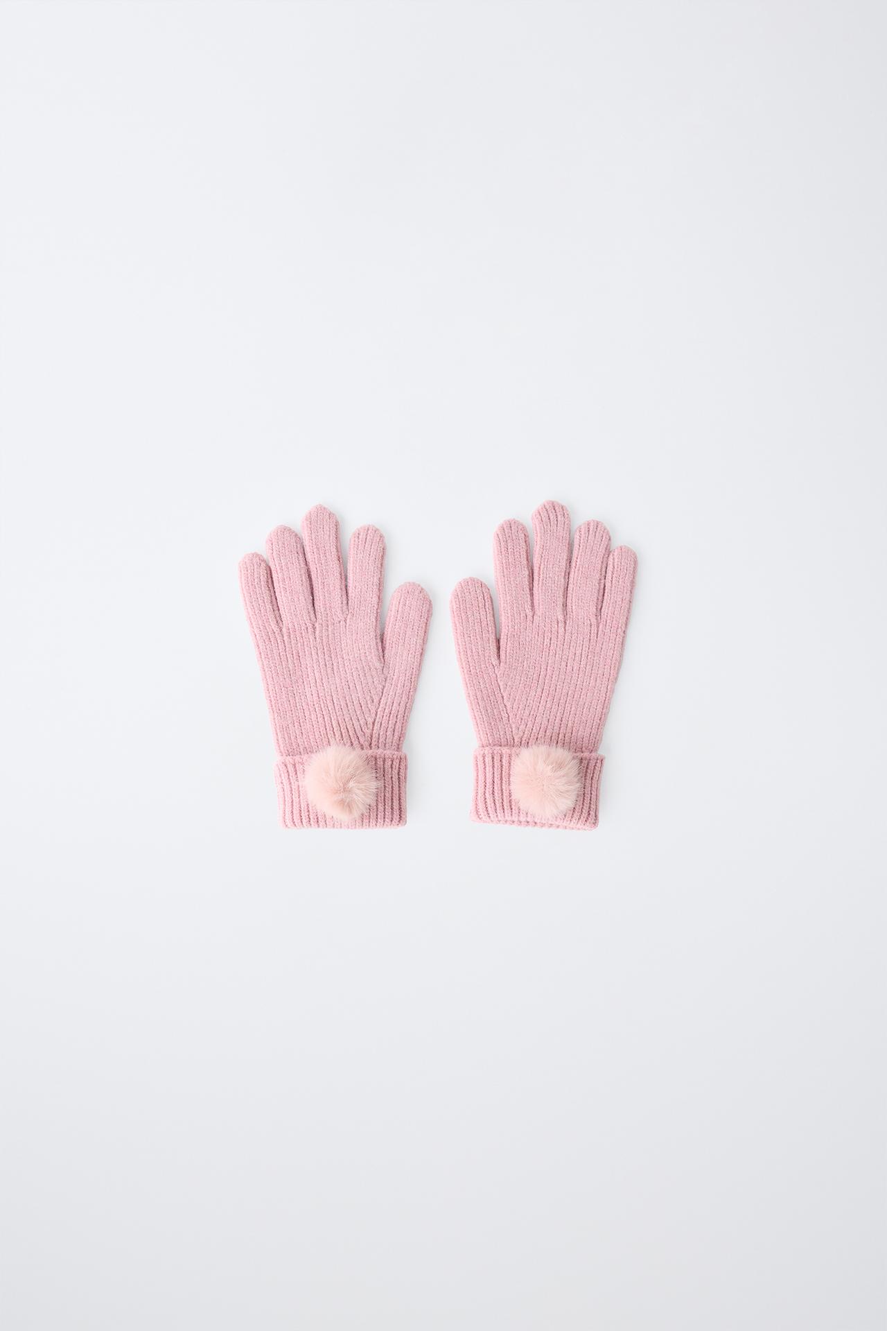POM-POM KNIT GLOVES — Pink