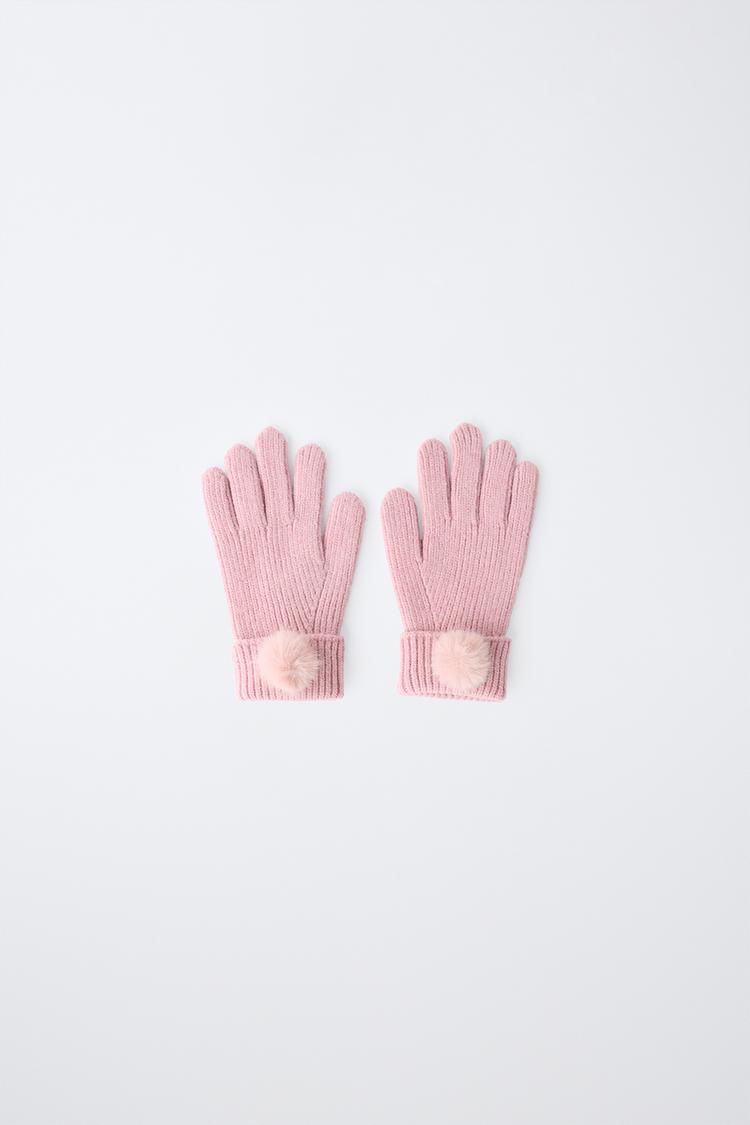 POM-POM KNIT GLOVES — Pink