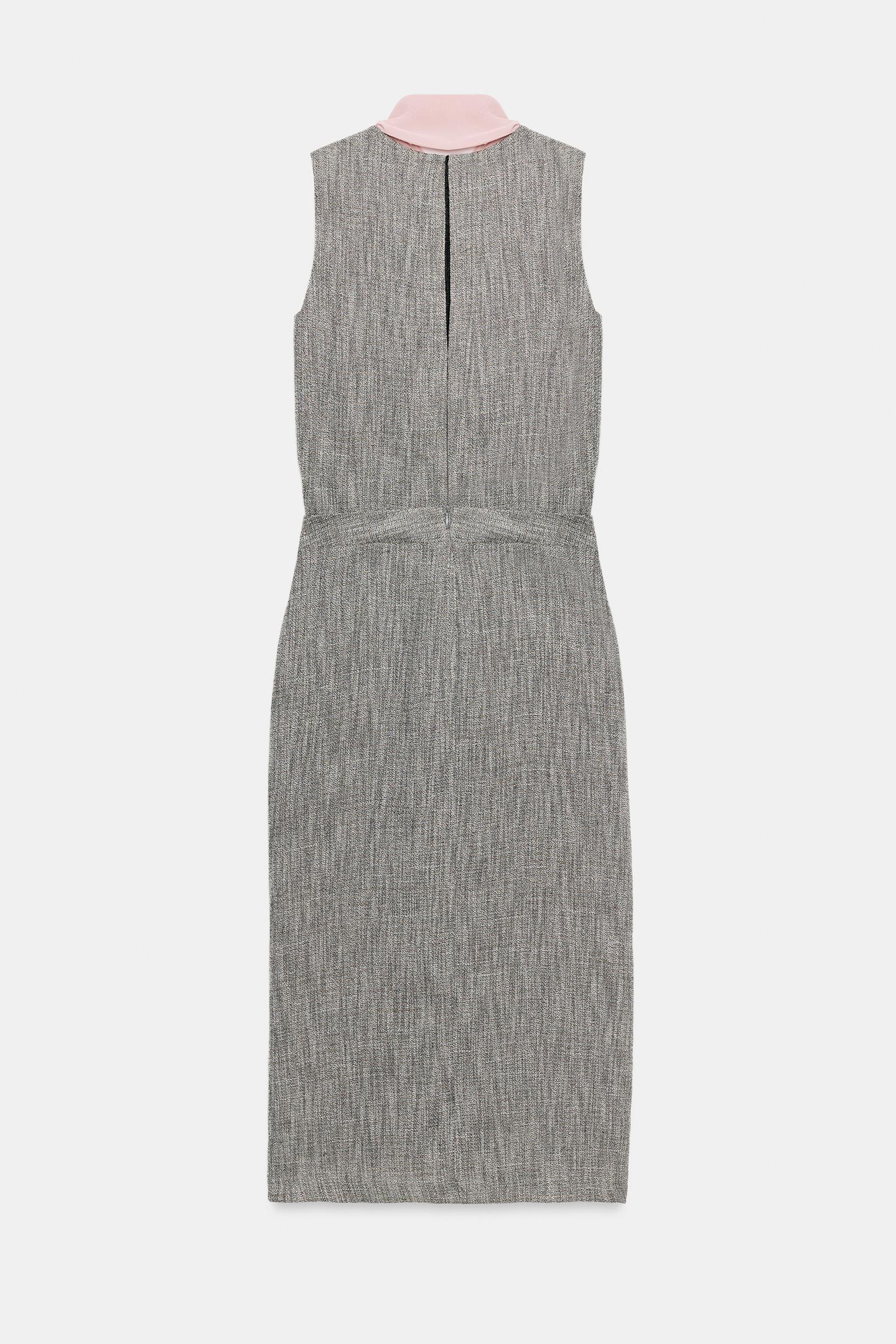 Женское платье Zara Contrasting Tie MIDI, цвет: Серый меланжевый — фото 8