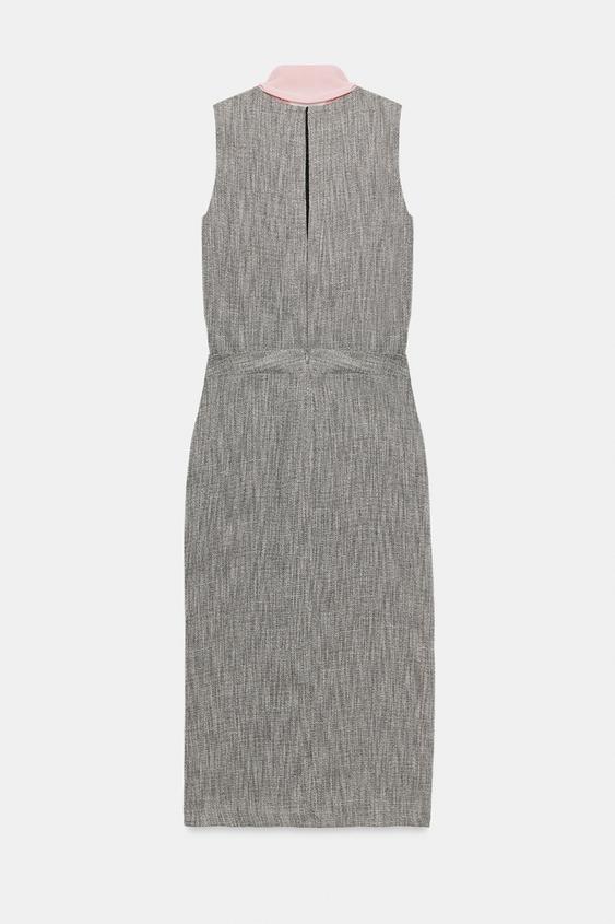 zara grey midi dress CONTRASTING TIE - Gray marl zara dresses