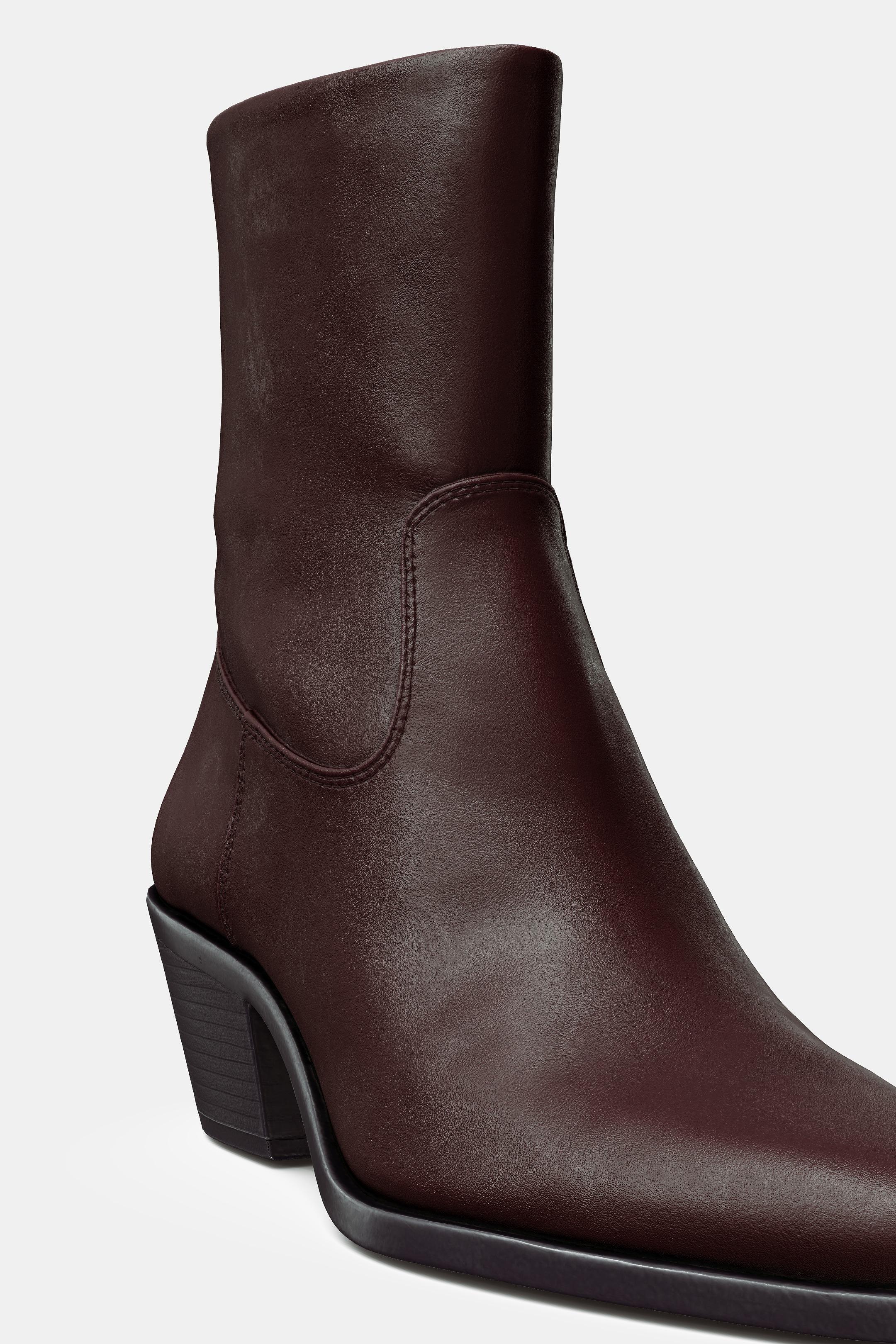 レザーカウボーイショートブーツ - ボルドー | ZARA Japan / 日本