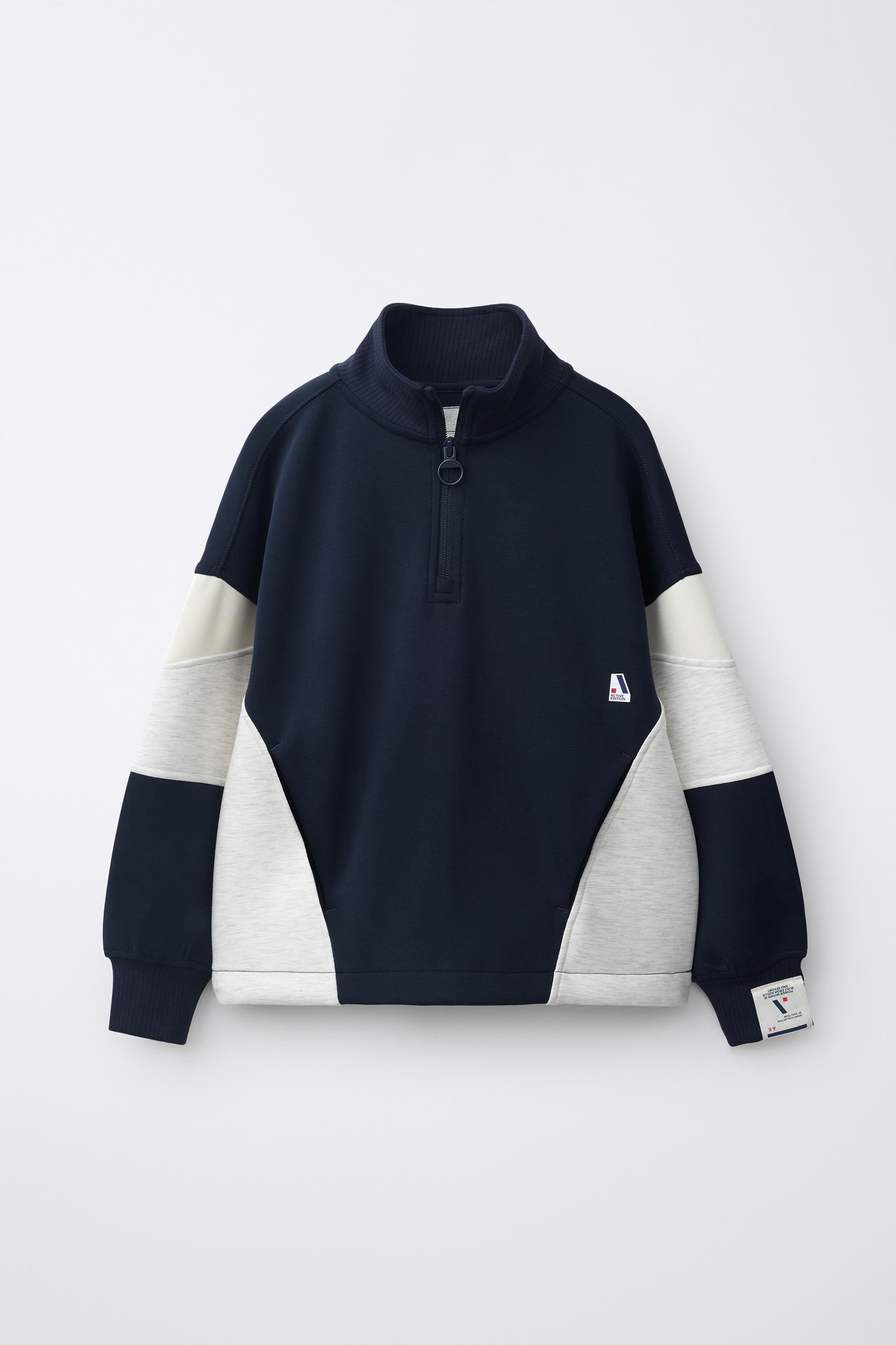 COLOR BLOCK HIGH-NECK SWEATSHIRT — Navy blue