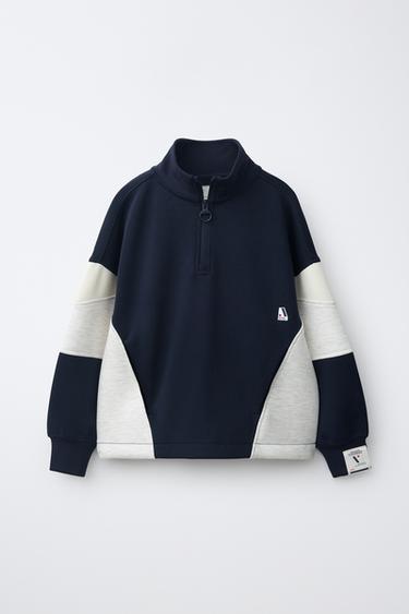 Zara COLOR BLOCK HIGH-NECK SWEATSHIRT - Navy blue