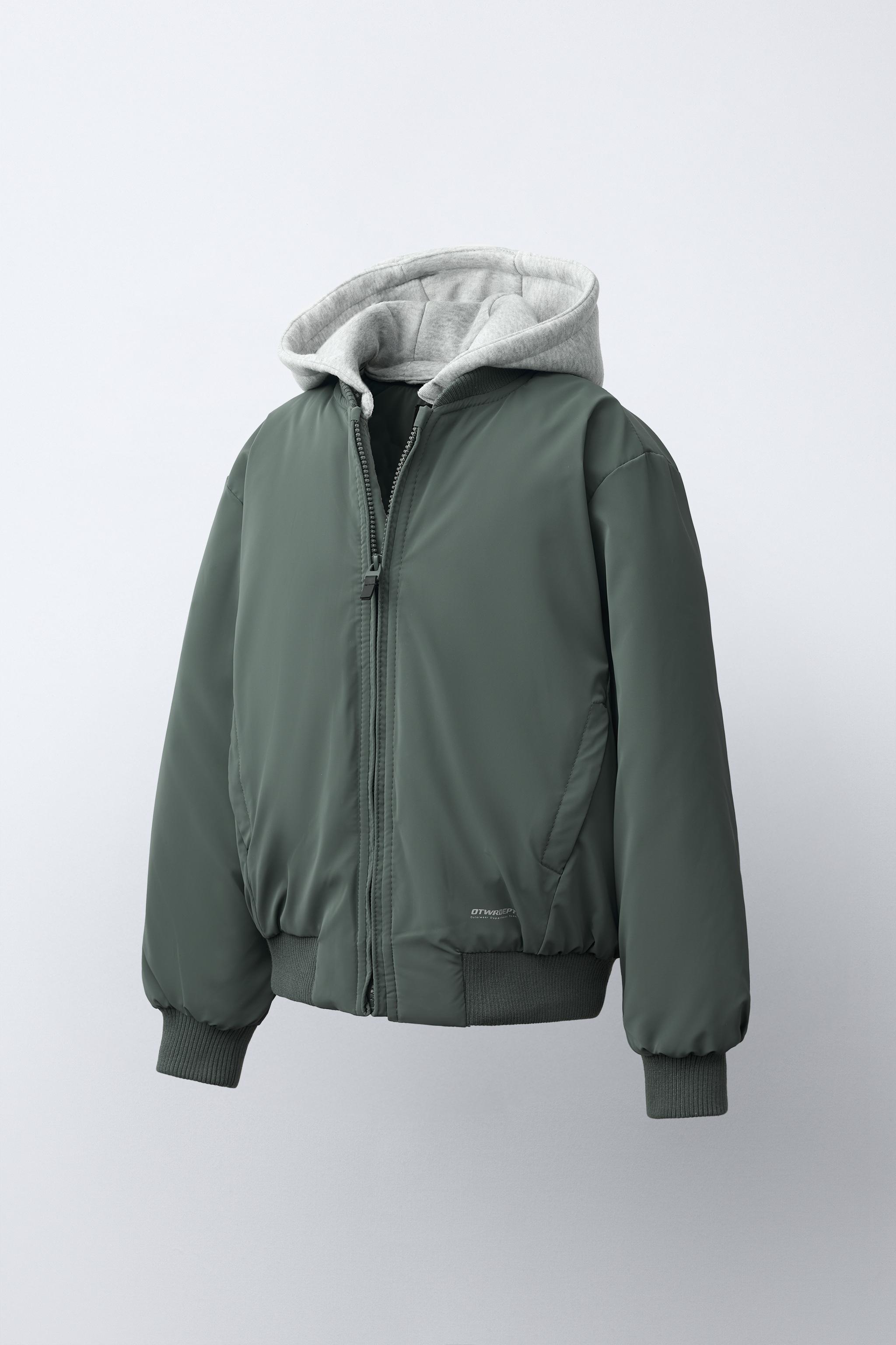 BLOUSON BOMBER GOMMÉ À CAPUCHE AMOVIBLE