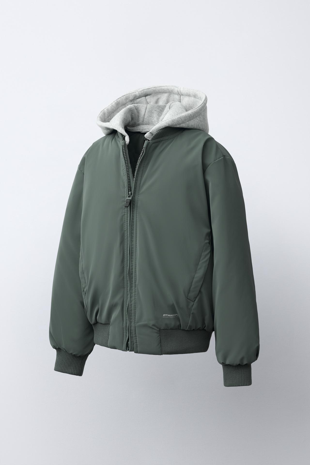 RUBBERISED BOMBER JACKET WITH DETACHABLE HOODIE — Khaki