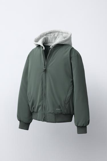 RUBBERISED BOMBER JACKET WITH DETACHABLE HOOD - Khaki by Zara