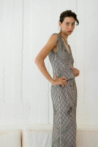 ROBE EN TULLE BRODÉE ET FANTAISIE - Argent de Zara - Image 2