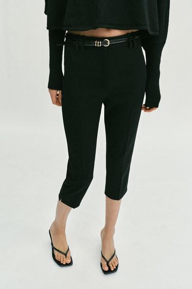 PANTALÓN CAPRI CINTURÓN - Negro de Zara