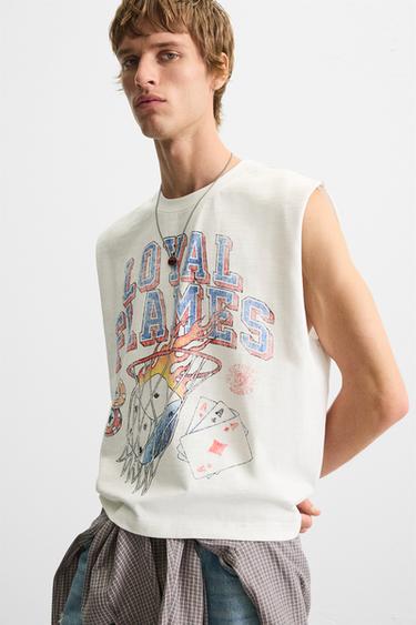 WASHED PRINT T-SHIRT - Oyster-white by Zara