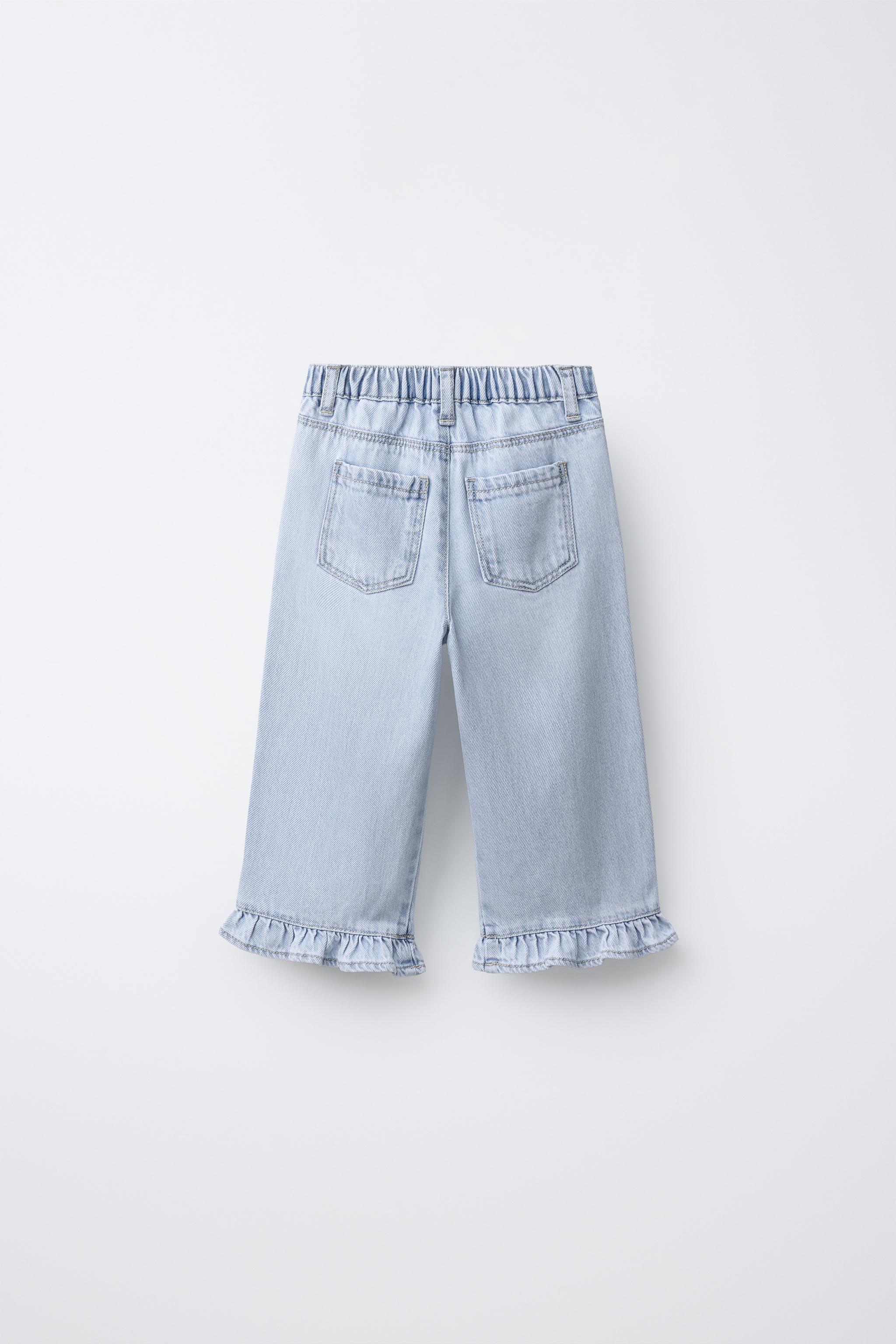 RUFFLED CULOTTE JEANS — Light blue