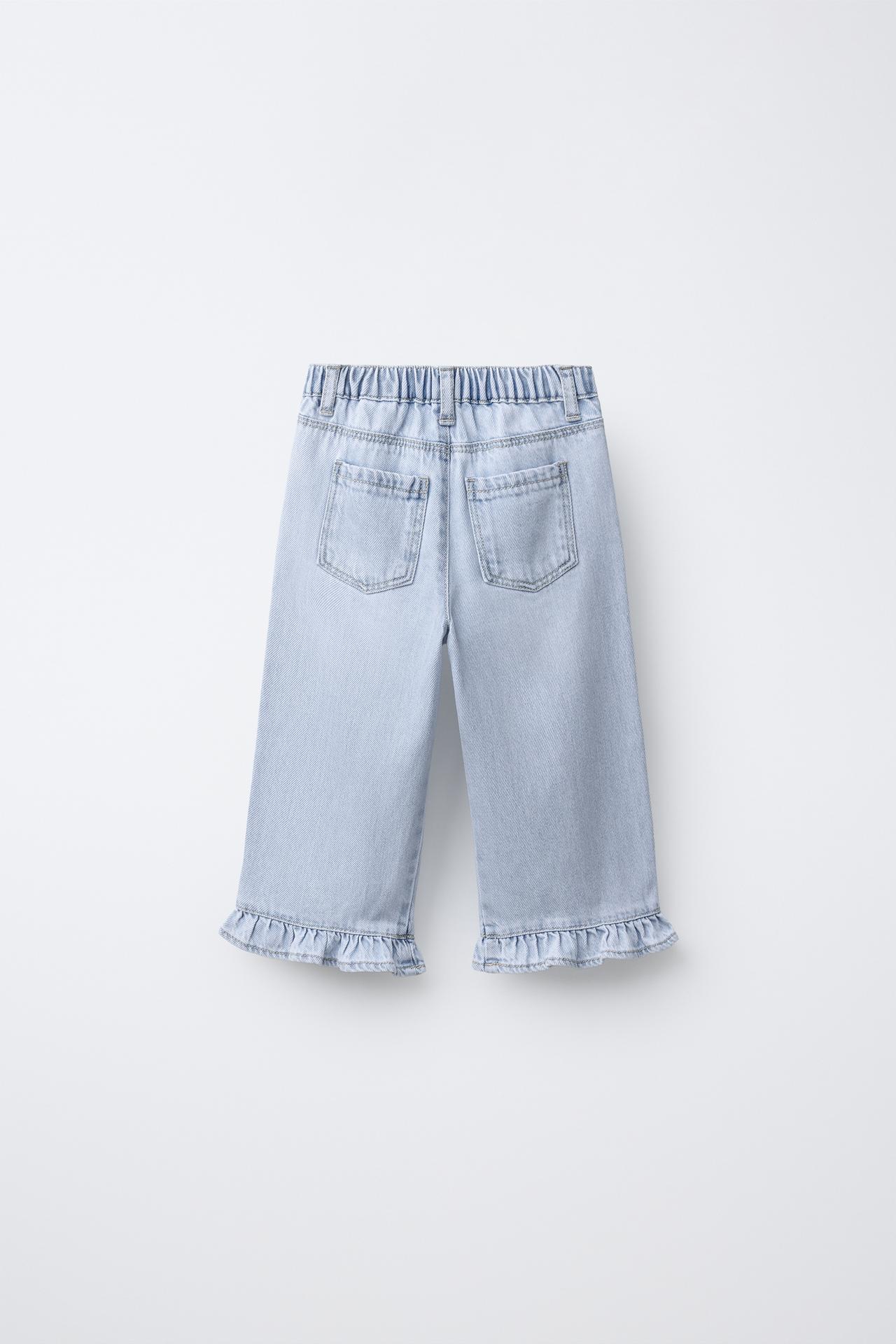 RUFFLED CULOTTE JEANS — Light blue
