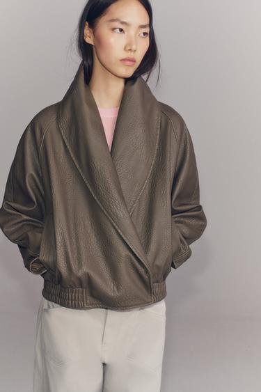 ZW COLLECTION LEATHER EFFECT DOUBLE-BREASTED JACKET - Grey by Zara