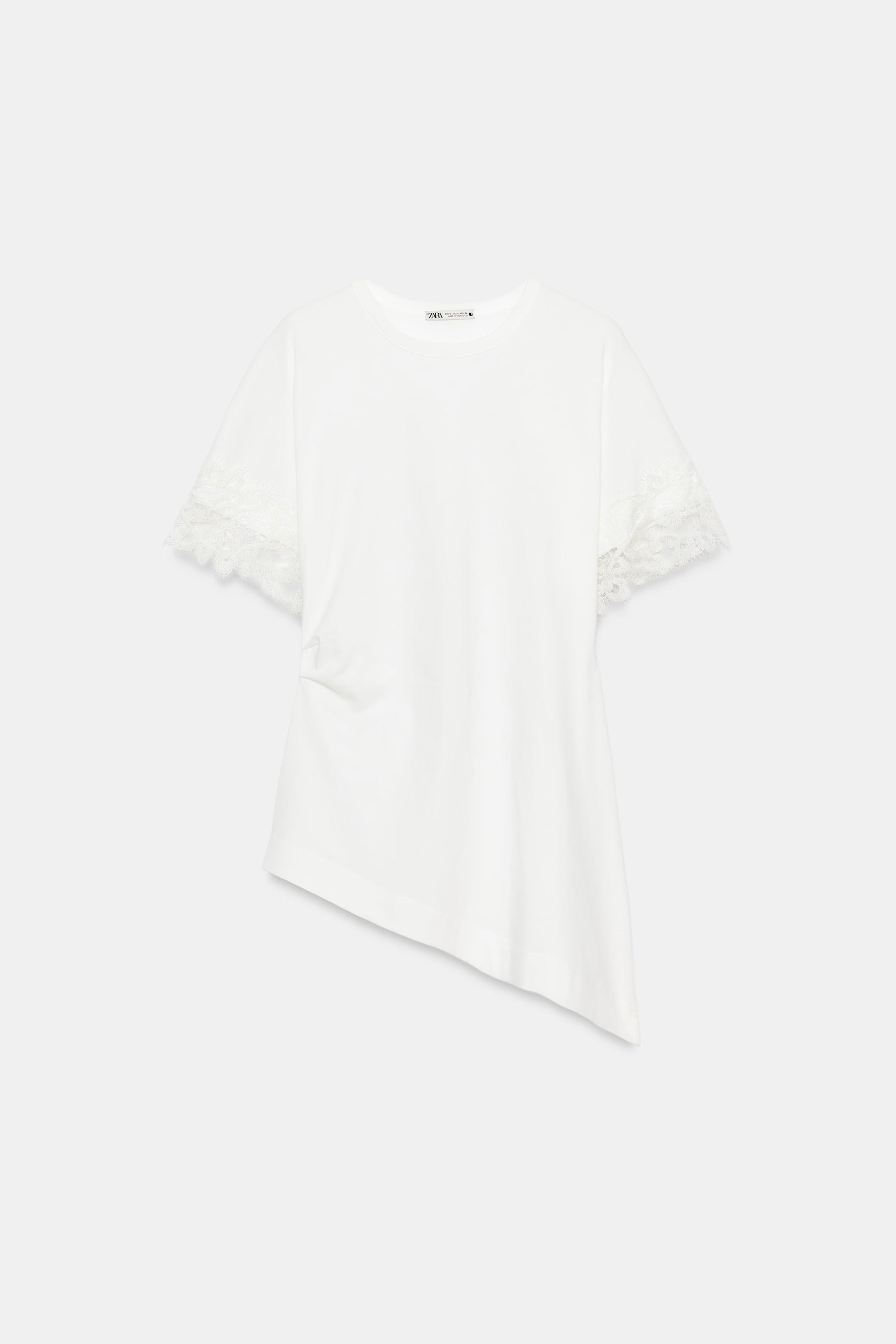 Zara DANTEL DETAYLI ASİMETRİK T-SHIRT görsel 6