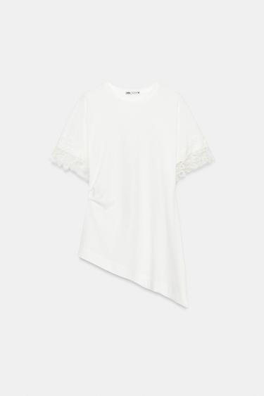 ASYMMETRIC LACE T-SHIRT - White by Zara