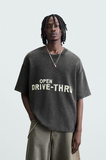 MOLETOM COM LAVAGEM E ESTAMPAS GRÁFICAS - Antracito-escuro da Zara