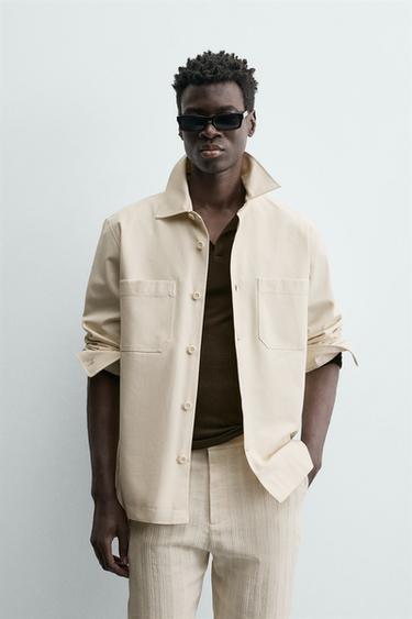Zara RELAXED FIT TEXTURED OVERSHIRT - Oyster-white
