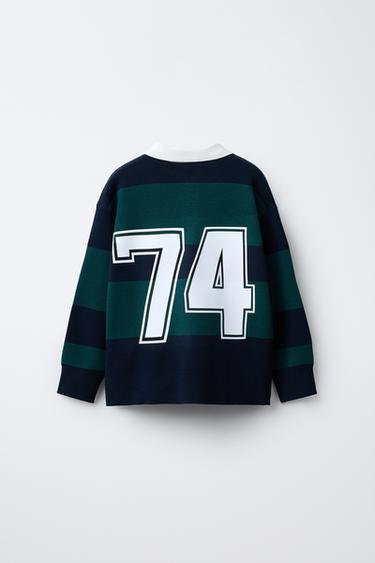 PULL POLO EN MAILLE VARSITY À RAYURES - Raie verte de Zara - Image 1