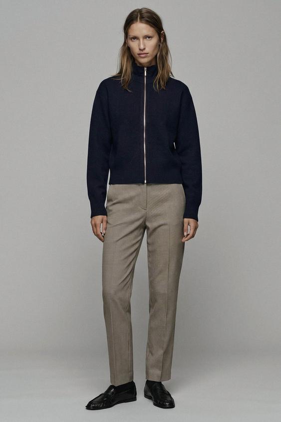 CROPPED MID-WAIST TROUSERS - Ecru / Brown by Zara - Image 0