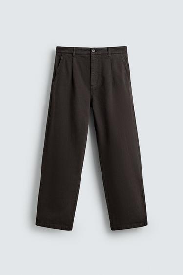 STRAIGHT-LEG PLEATED TROUSERS - Brown by Zara