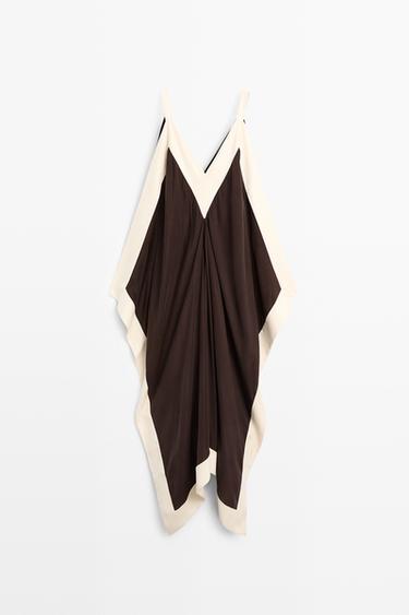Zara Flowing midi dress with contrast trim detail - Brown - Image 0