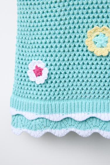 TOP EN MAILLE À FLEURS AU CROCHET - Turquoise clair de Zara - Image 3
