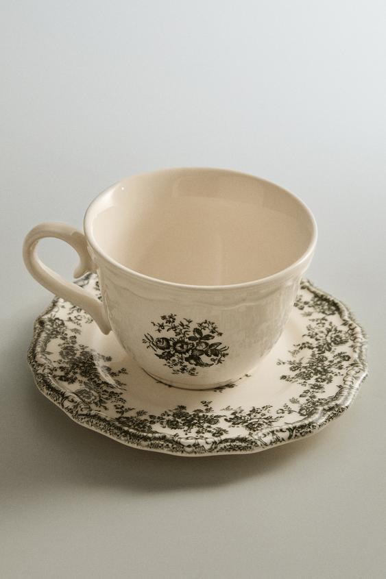 TASSE À THÉ ET SOUCOUPE FLEURIE - Vert olive de Zara - Image 4