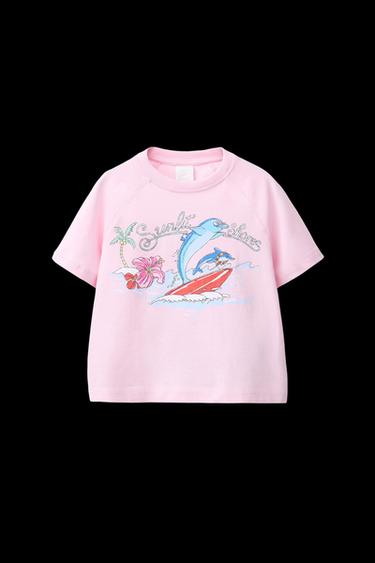 PRINTED RAGLAN SLEEVE T-SHIRT - Pink by Zara - Image 0
