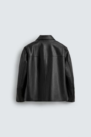 Zara FAUX LEATHER REGULAR FIT OVERSHIRT - Black